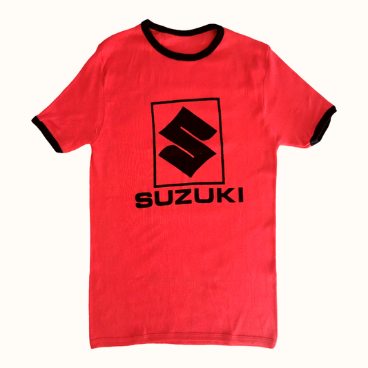 80s Deadstock vintage SUZUKI motorcycle racing ringer t-shirt