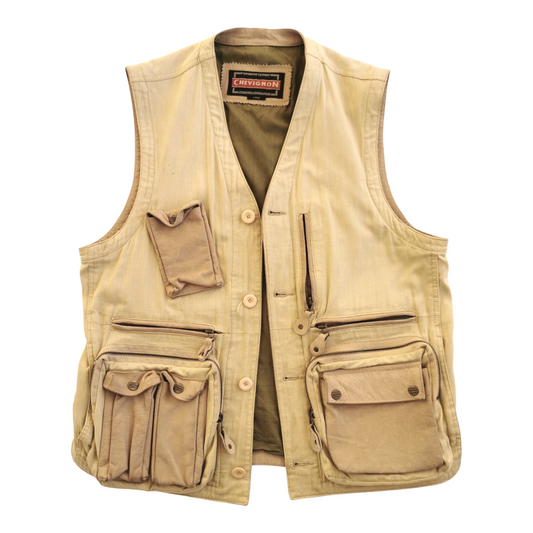 1990s Vintage beige CHEVIGNON leeather vest multipocket jacket 0