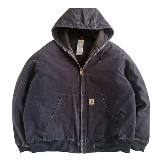 90s Carhartt duck lined faded blue work hooded jacket