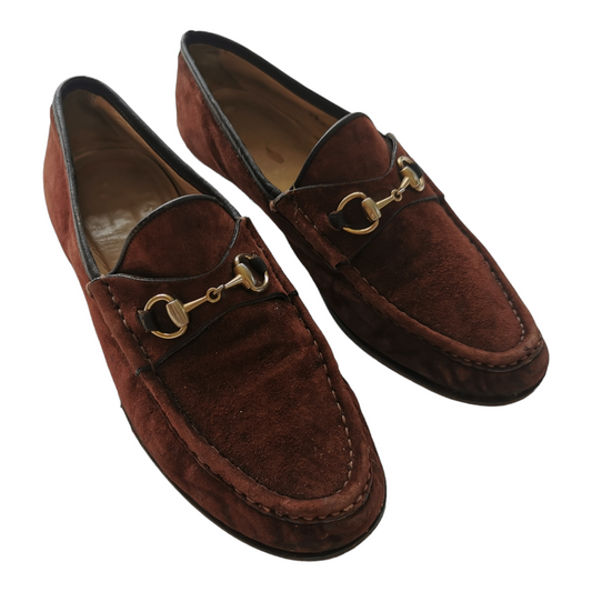 Vintage GUCCI brown suede leather horsebit loafers size 37,5 / us 7