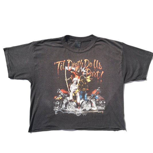 90s cropped Biker 3D emblem T shirt