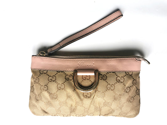 GUCCI clutch pouch GG supreme pink leather