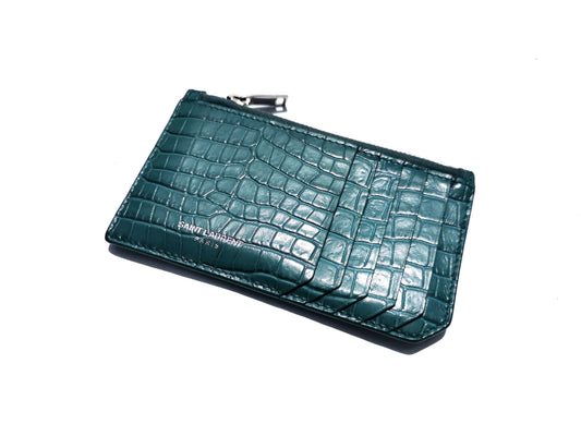 YSL croco embossed leather Fragment zipped card case