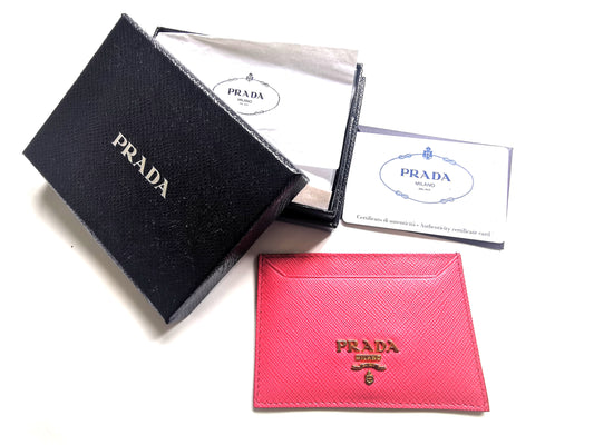 PRADA pink saffiano leather card case wallet