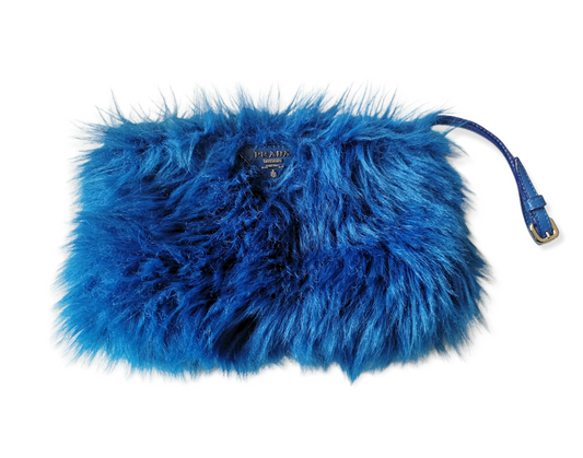 PRADA Eco pelliccia blue faux fur pouch clutch